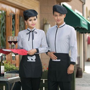 西餐厅咖啡馆长袖服务员工作服 男女款火锅面包店制服 宾馆餐饮服